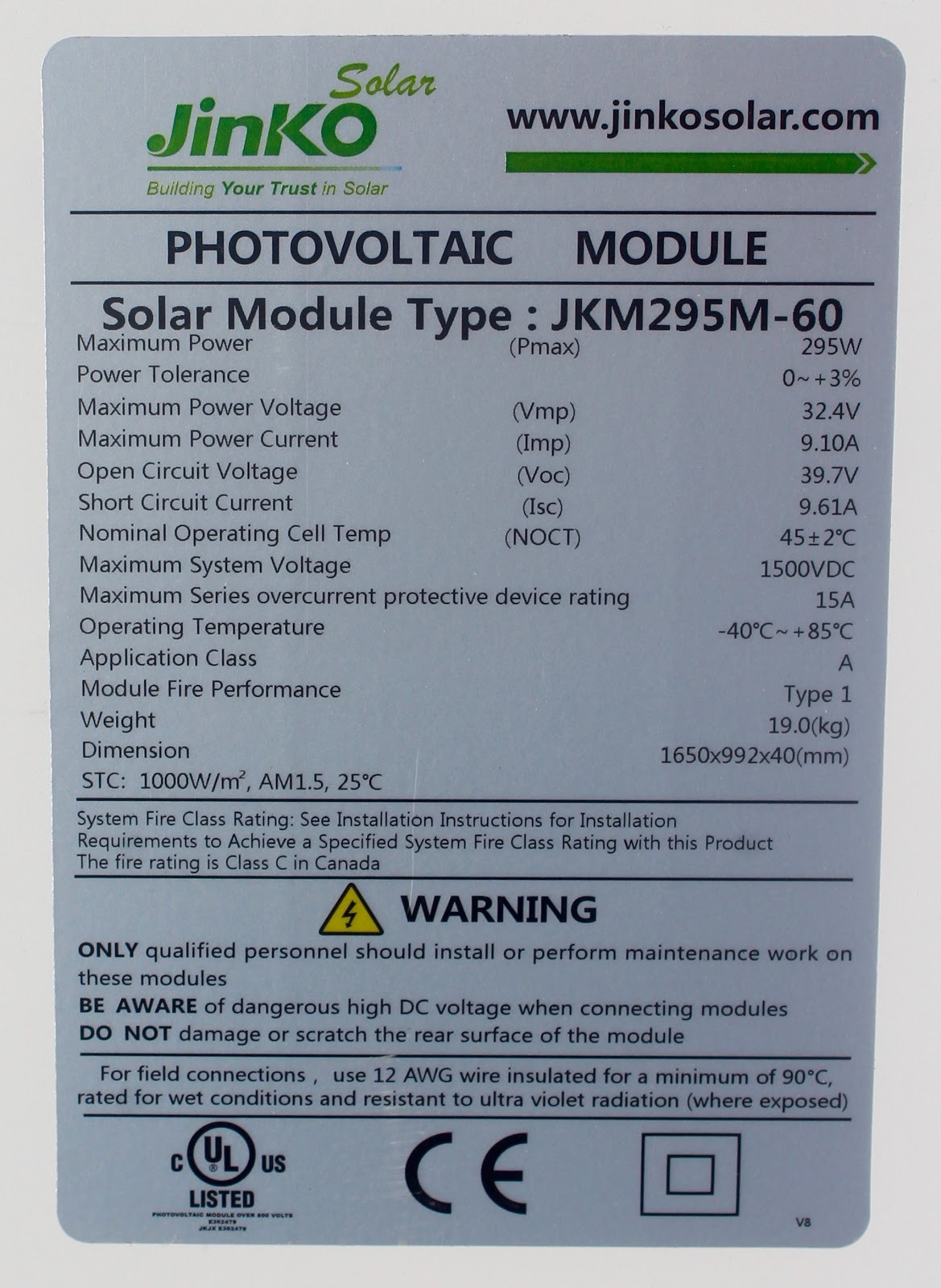 photovoltaic module label